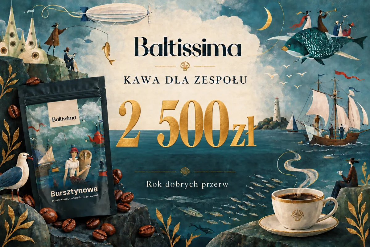 Projekt graficzny vouchera Baltissima — Kawa dla zespołu · 2 500 zł